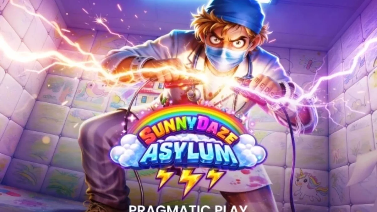 Tampilan visual neon dan penuh warna dari slot Sunnydaze Asylum